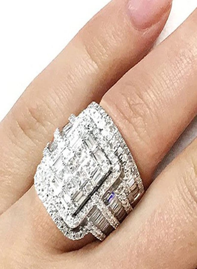 EUJHRTM 925 Sterling Silver Wedding Set, 3ct Cut Cubic Zirconia Halo Ring, Foldable Wedding Set, Eternal Engagement Ring, Size 7, ZY-PU139-Y3 - Image 3